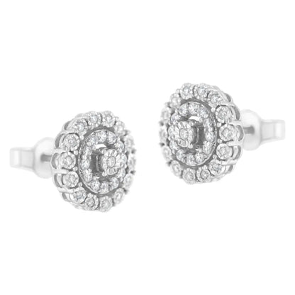 10kt White Gold 1/2 Cttw Double Halo Brilliant Round-cut Diamond Stud Earrings (i-j Clarity I2-i3 Color) - Fine Jewelry