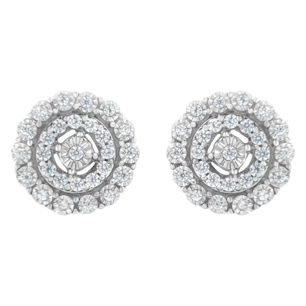 10kt White Gold 1/2 Cttw Double Halo Brilliant Round-cut Diamond Stud Earrings (i-j Clarity I2-i3 Color) - Fine Jewelry