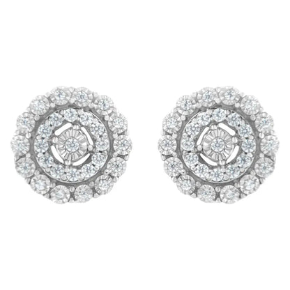 10kt White Gold 1/2 Cttw Double Halo Brilliant Round-cut Diamond Stud Earrings (i-j Clarity I2-i3 Color) - Fine Jewelry