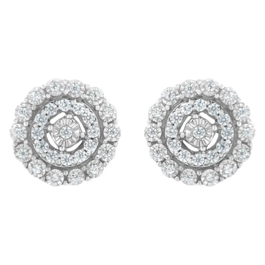 10kt White Gold 1/2 Cttw Double Halo Brilliant Round-cut Diamond Stud Earrings (i-j Clarity I2-i3 Color) - Fine Jewelry