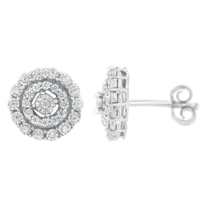 10kt White Gold 1/2 Cttw Double Halo Brilliant Round-cut Diamond Stud Earrings (i-j Clarity I2-i3 Color) - Fine Jewelry