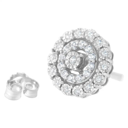 10kt White Gold 1/2 Cttw Double Halo Brilliant Round-cut Diamond Stud Earrings (i-j Clarity I2-i3 Color) - Fine Jewelry