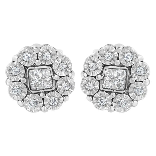 10kt White Gold 1/4ct Diamond Floral Cluster Stud Earring (i-j I1-i2) - Fine Jewelry us Direct