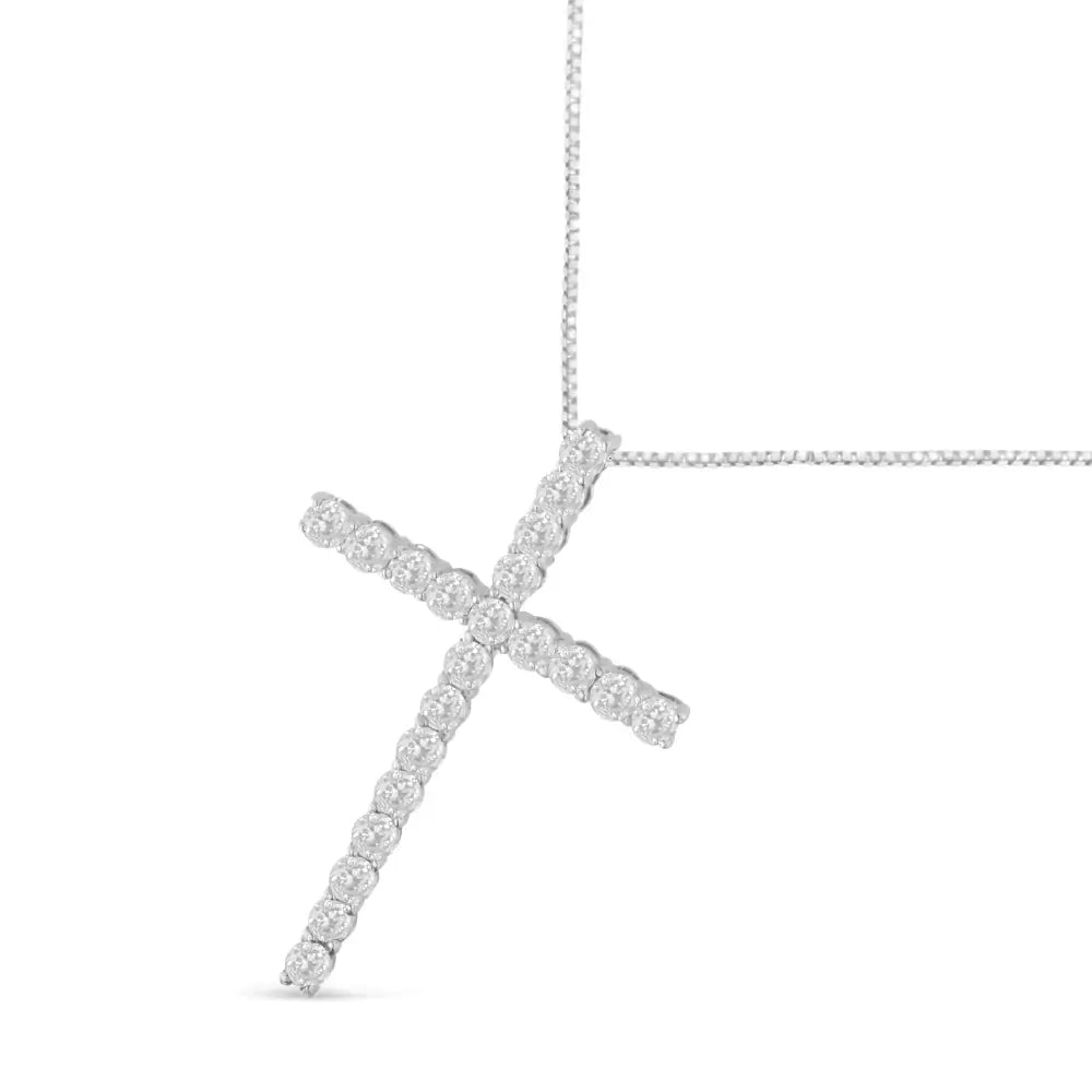 10kt White Gold 1 Cttw Diamond Cross Pendant Necklace (h-i I1-i2) - Fine Jewelry us Direct