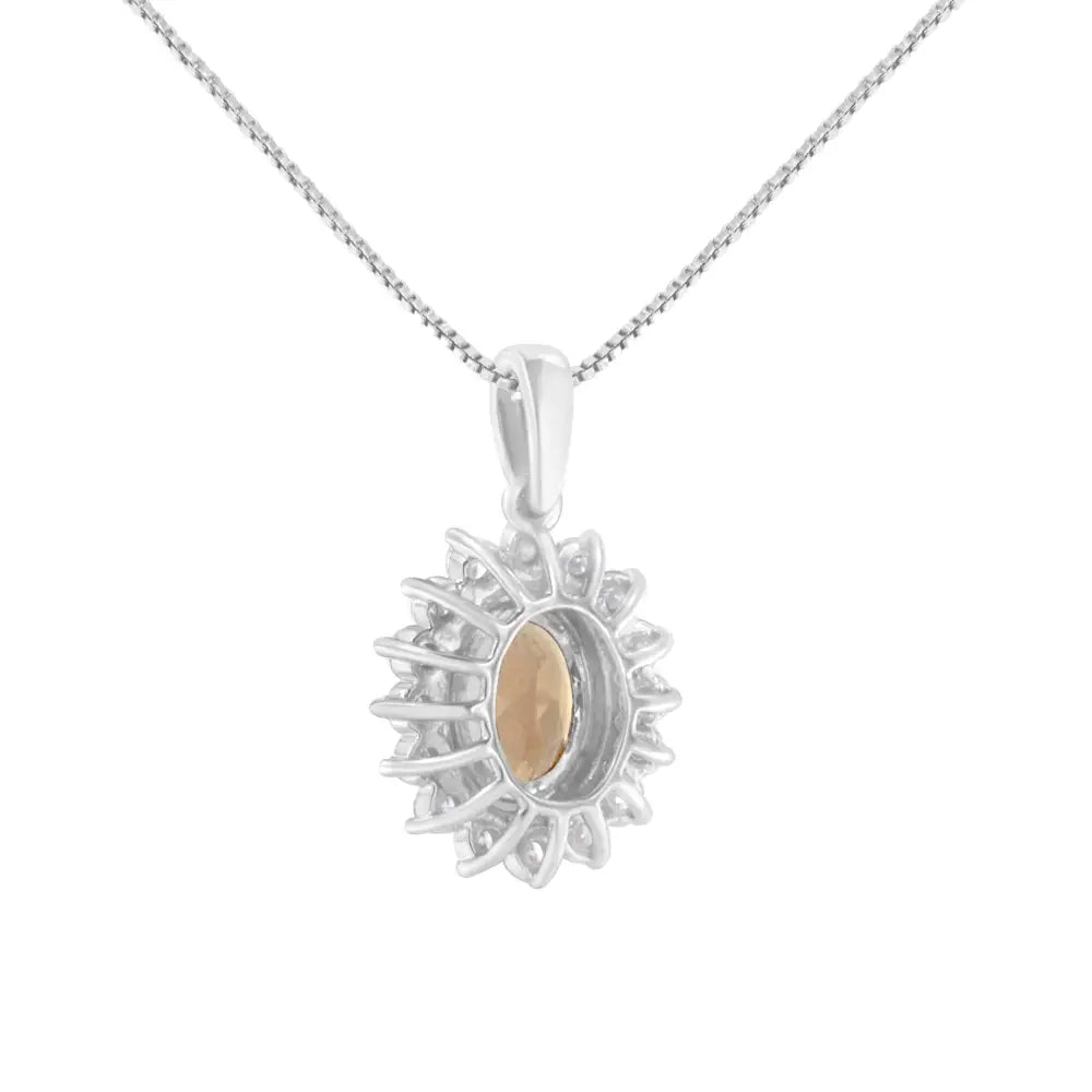 10kt White Gold Diamond and 9mm Morganite Gemstone Oval Pendant Necklace (1/2 Cttw H-i Color I1-i2 Clarity) - Fine