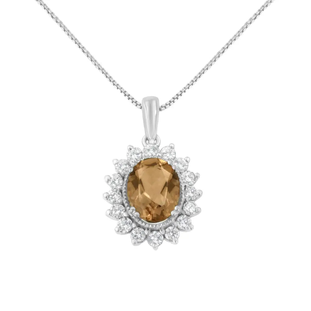 10kt White Gold Diamond and 9mm Morganite Gemstone Oval Pendant Necklace (1/2 Cttw H-i Color I1-i2 Clarity) - Fine