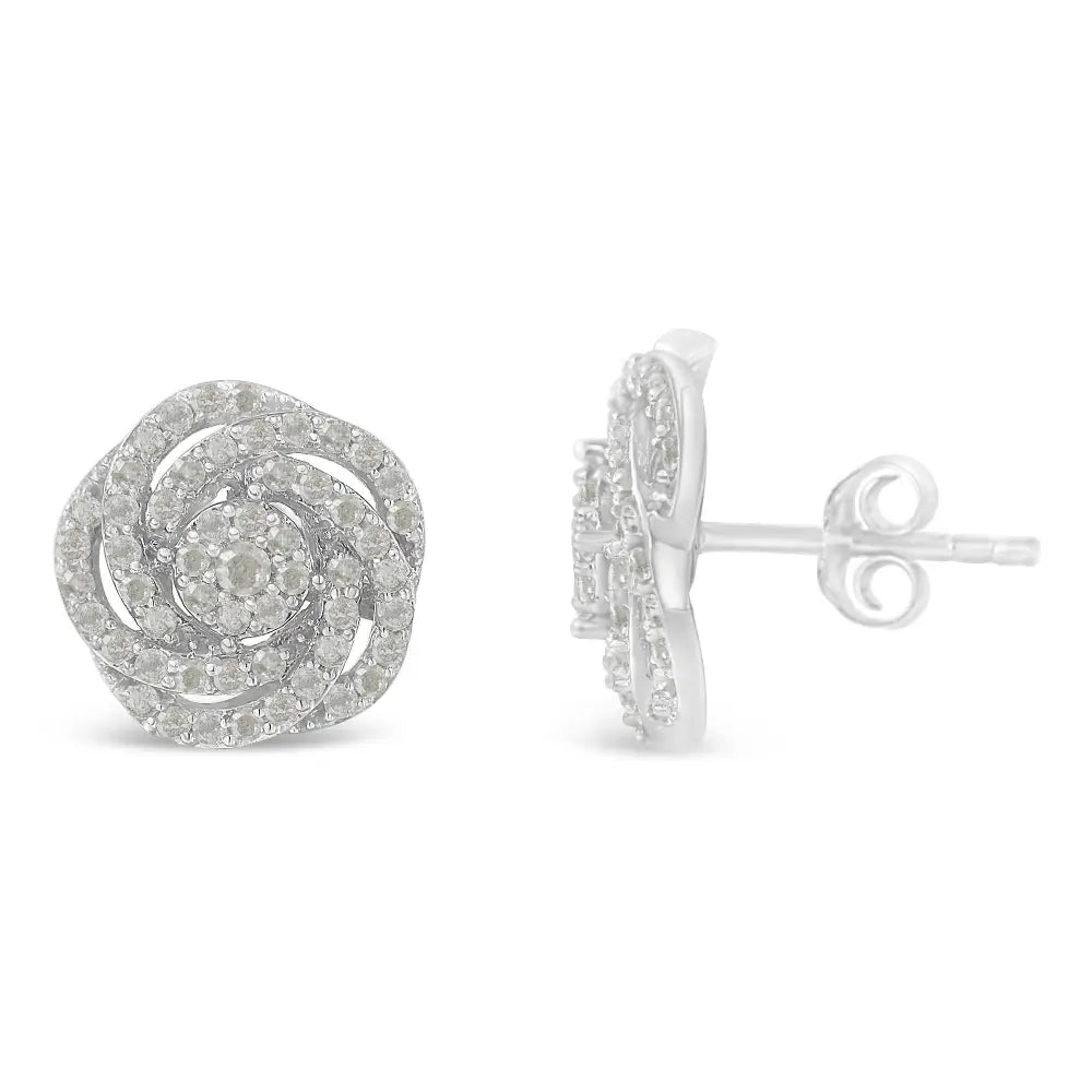 10kt White Gold Diamond Flower Stud Earring (1/2 Cttw I-j Color I1-i2 Clarity) - Fine Jewelry us Direct