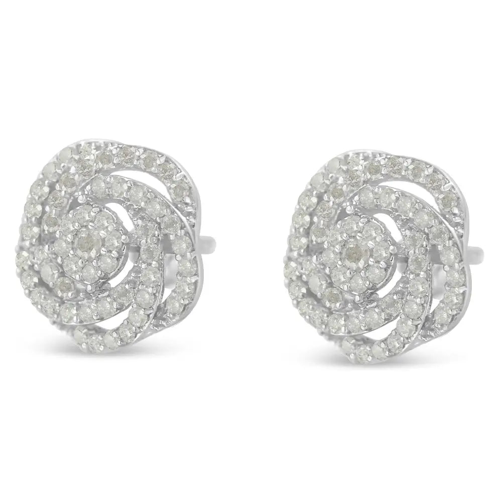 10kt White Gold Diamond Flower Stud Earring (1/2 Cttw I-j Color I1-i2 Clarity) - Fine Jewelry us Direct