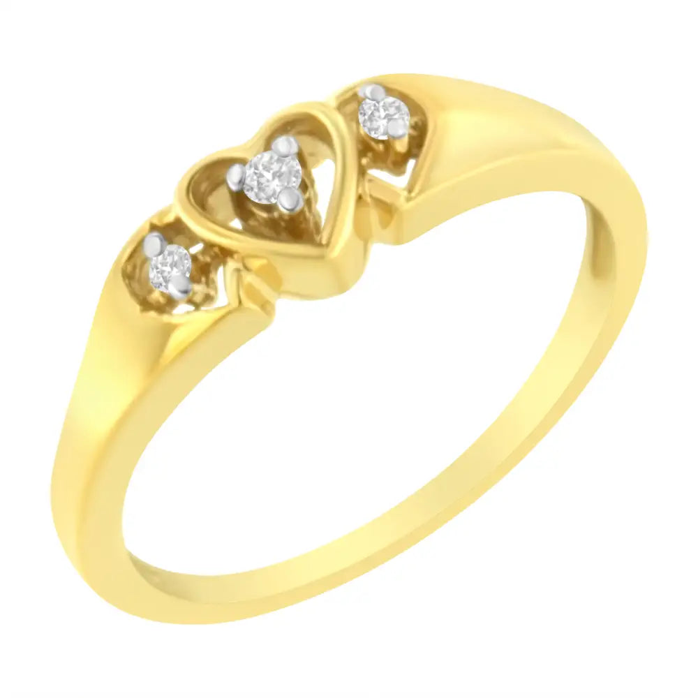 10kt Yellow Gold 1/20 Cttw Diamond Triple Heart Ring (k-l I1-i2) - Fine Jewelry us Direct