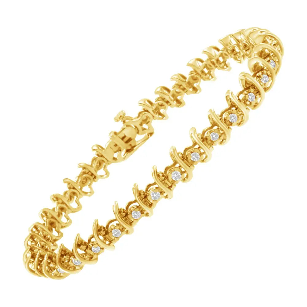 10kt Yellow Gold Plated.925 Sterling Silver 1 Cttw Prong-set Diamond Link Bracelet (j-k I1-i2) - 7.5’’ - Fine