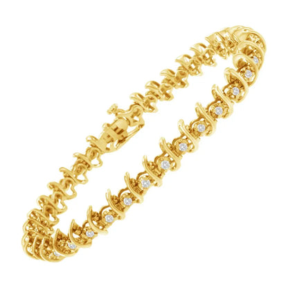 10kt Yellow Gold Plated.925 Sterling Silver 1 Cttw Prong-set Diamond Link Bracelet (j-k I1-i2) - 7.5’’ - Fine