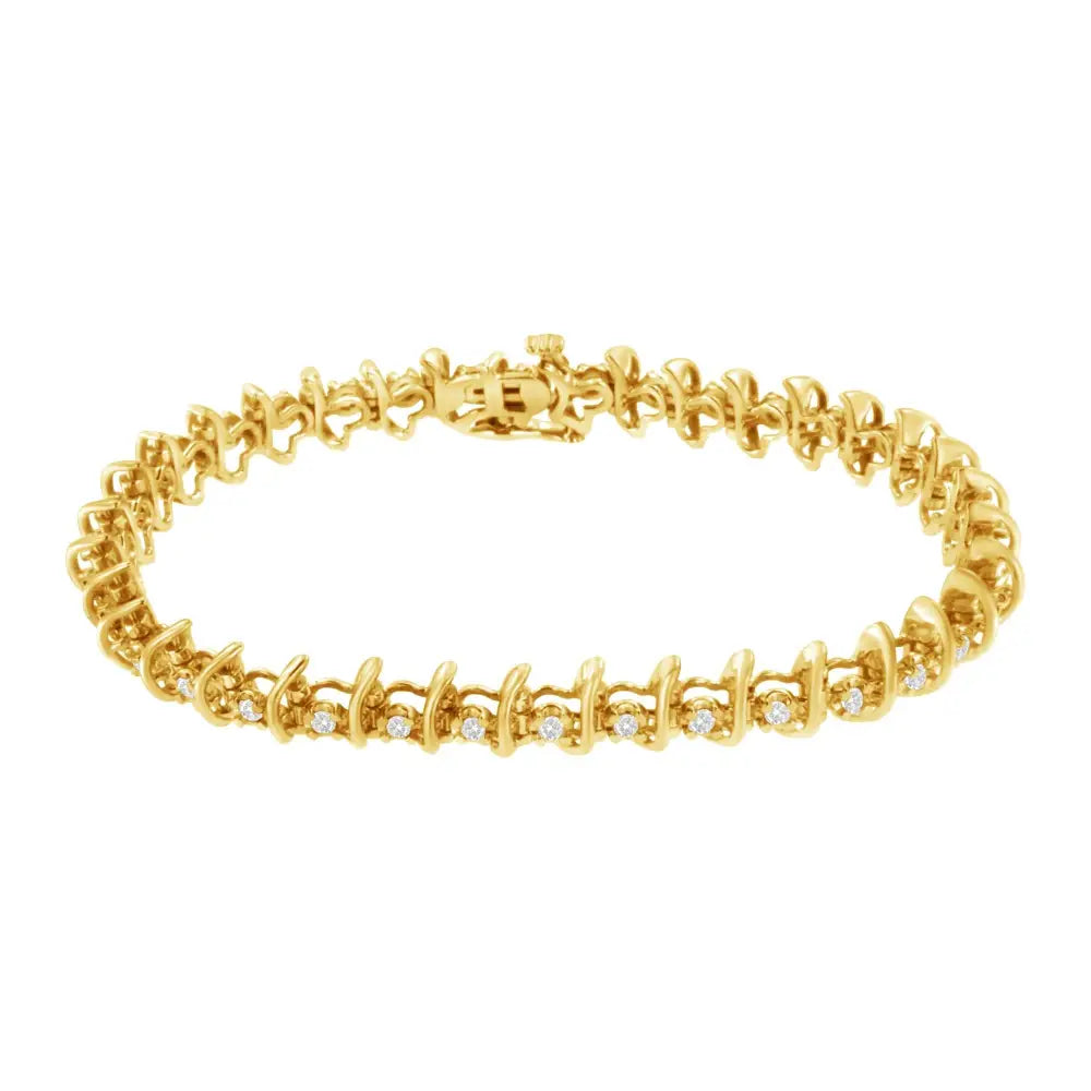 10kt Yellow Gold Plated.925 Sterling Silver 1 Cttw Prong-set Diamond Link Bracelet (j-k I1-i2) - 7.5’’ - Fine