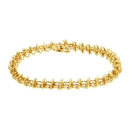 10kt Yellow Gold Plated.925 Sterling Silver 1 Cttw Prong-set Diamond Link Bracelet (j-k I1-i2) - 7.5’’ - Fine