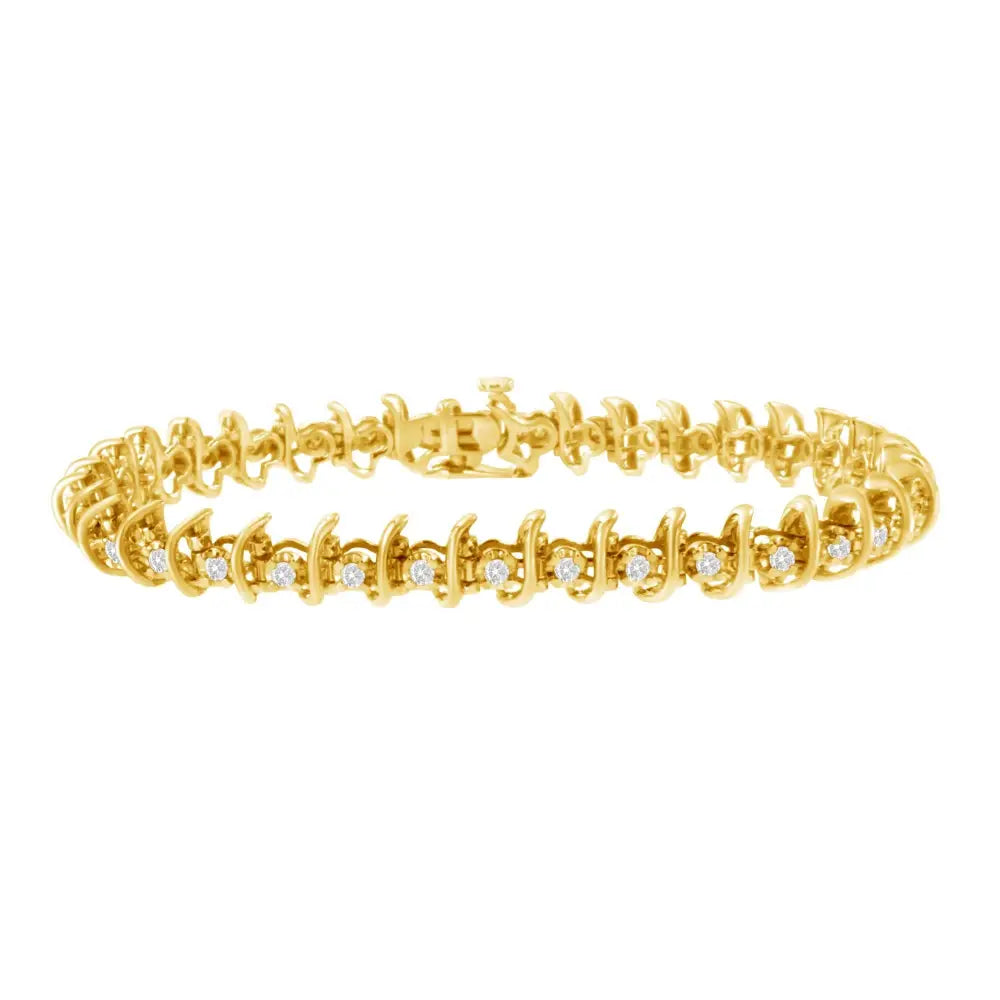 10kt Yellow Gold Plated.925 Sterling Silver 1 Cttw Prong-set Diamond Link Bracelet (j-k I1-i2) - 7.5’’ - Fine