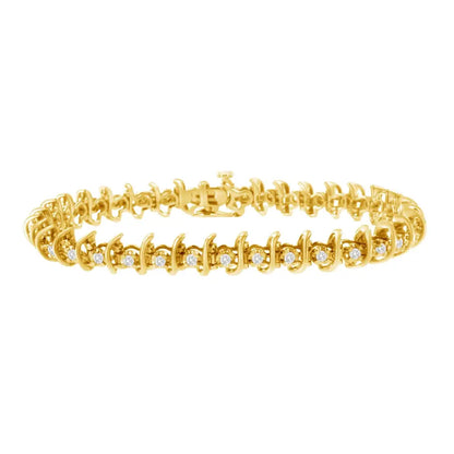 10kt Yellow Gold Plated.925 Sterling Silver 1 Cttw Prong-set Diamond Link Bracelet (j-k I1-i2) - 7.5’’ - Fine