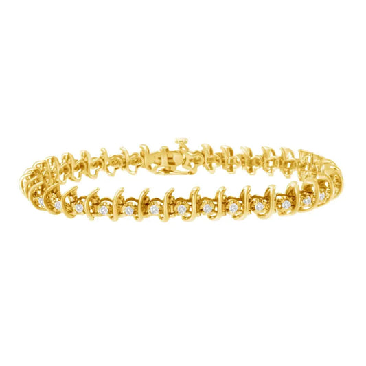 10kt Yellow Gold Plated.925 Sterling Silver 1 Cttw Prong-set Diamond Link Bracelet (j-k I1-i2) - 7.5’’ - Fine