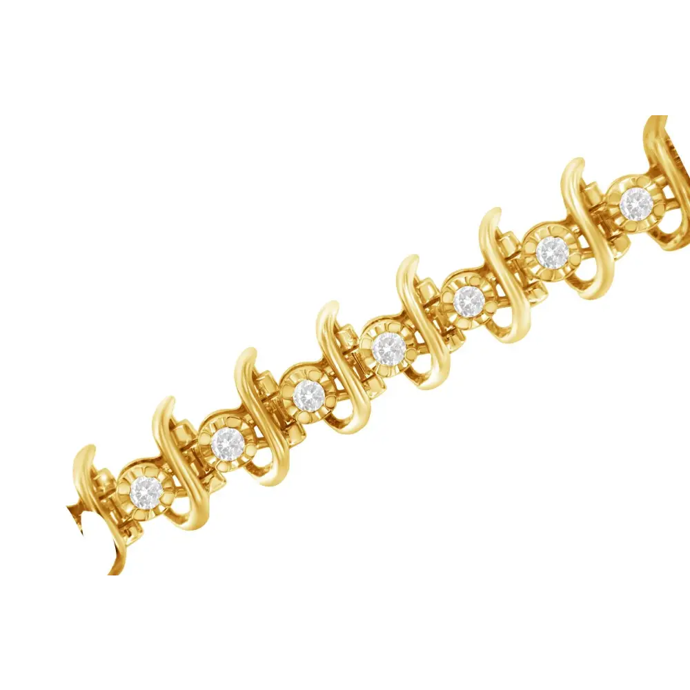 10kt Yellow Gold Plated.925 Sterling Silver 1 Cttw Prong-set Diamond Link Bracelet (j-k I1-i2) - 7.5’’ - Fine