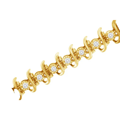 10kt Yellow Gold Plated.925 Sterling Silver 1 Cttw Prong-set Diamond Link Bracelet (j-k I1-i2) - 7.5’’ - Fine