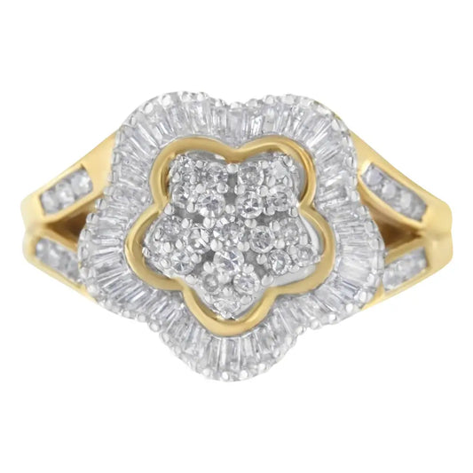 10kt Yellow Gold Round and Baguette Cut Diamond Ballerina Ring (1 Cttw I-j Color Si1-si2 Clarity) - 7 - Fine Jewelry