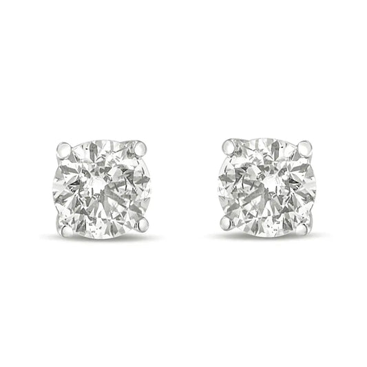 14k Gold 1.0 Carat Round Brilliant Cut Lab Grown White Diamond 4-prong Classic Solitaire Stud Earrings - Fine Jewelry