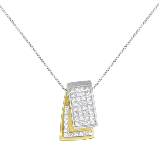 14k Gold 1.0 Cttw Princess Cut Diamond Two Tone Foldover Box Pendant 18” Chain Necklace (h-i Color Si2-i1 Clarity)