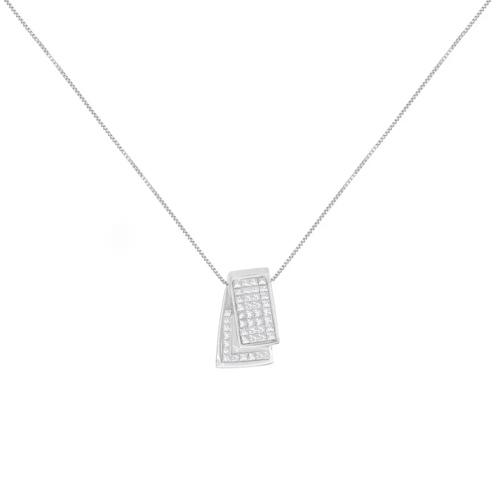 14k Gold 1.0 Cttw Princess Cut Diamond Two Tone Foldover Box Pendant 18” Chain Necklace (h-i Color Si2-i1 Clarity)