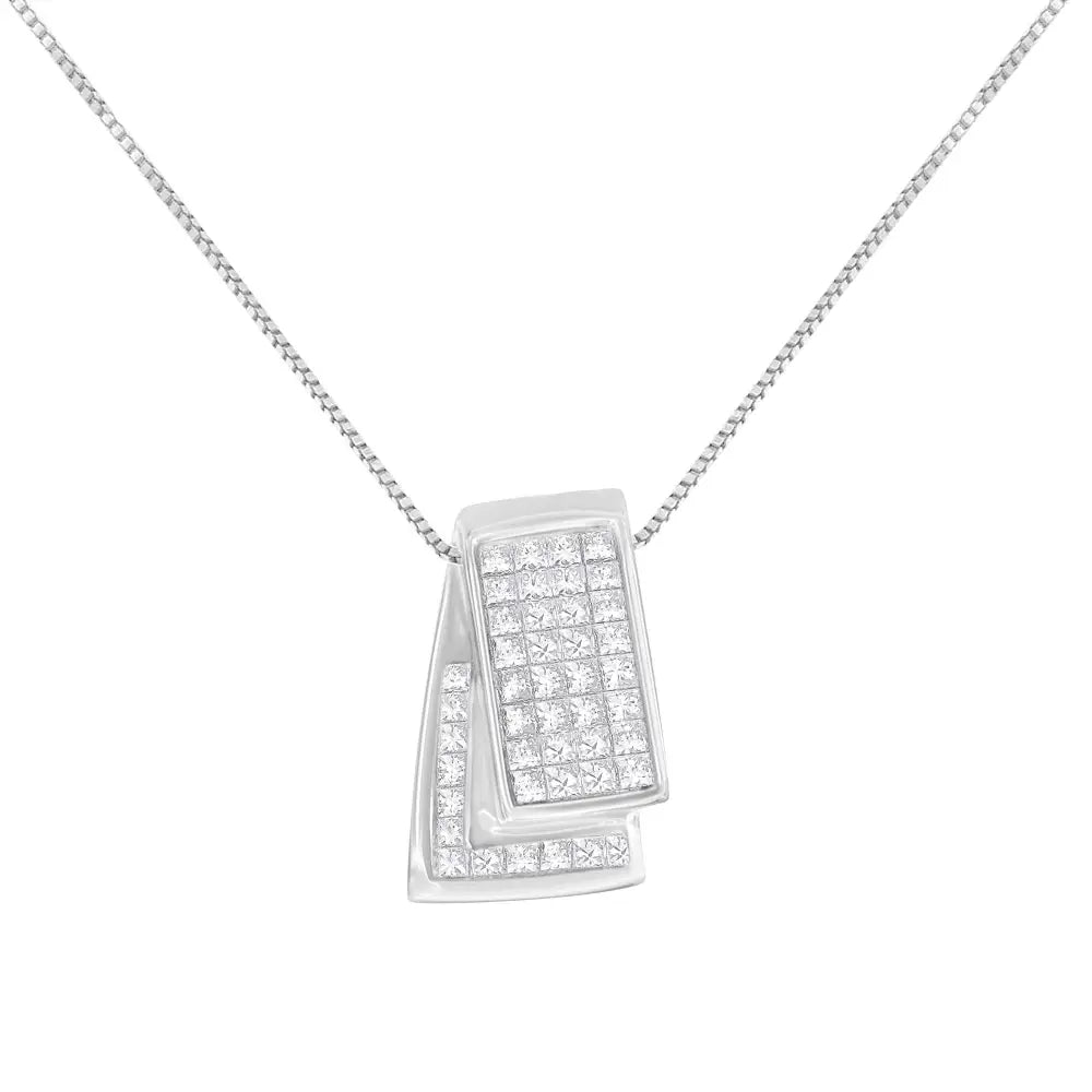 14k Gold 1.0 Cttw Princess Cut Diamond Two Tone Foldover Box Pendant 18” Chain Necklace (h-i Color Si2-i1 Clarity)