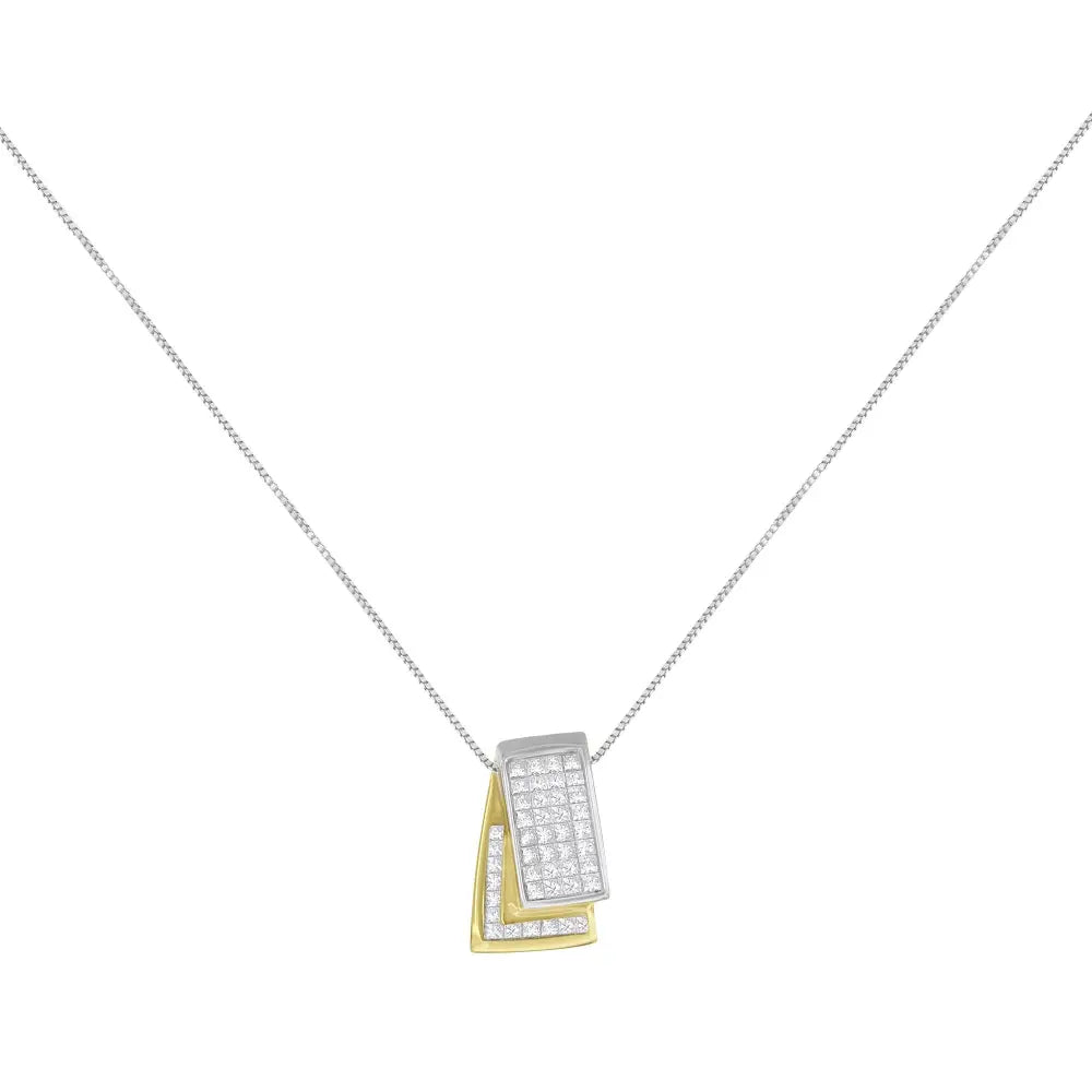 14k Gold 1.0 Cttw Princess Cut Diamond Two Tone Foldover Box Pendant 18” Chain Necklace (h-i Color Si2-i1 Clarity)