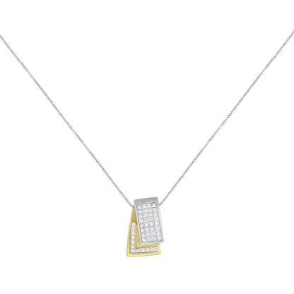 14k Gold 1.0 Cttw Princess Cut Diamond Two Tone Foldover Box Pendant 18” Chain Necklace (h-i Color Si2-i1 Clarity)