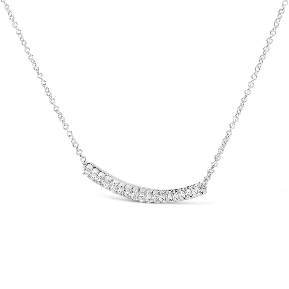 14k Gold 1.00 Cttw Diamond Curved Bar Pendant Necklace (h-i Color Vs2-si1 Clarity) - 18 Inches - Fine Jewelry us Direct