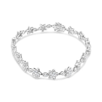 14k Gold 1 1/5 Cttw Round Diamond Floral Star-shaped Link Bracelet (h-i Color Si1-si2 Clarity) -size 7’’ - Fine