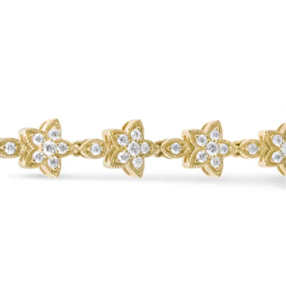 14k Gold 1 1/5 Cttw Round Diamond Floral Star-shaped Link Bracelet (h-i Color Si1-si2 Clarity) -size 7’’ - Fine