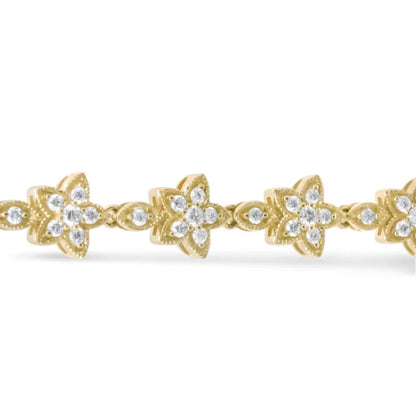 14k Gold 1 1/5 Cttw Round Diamond Floral Star-shaped Link Bracelet (h-i Color Si1-si2 Clarity) -size 7’’ - Fine