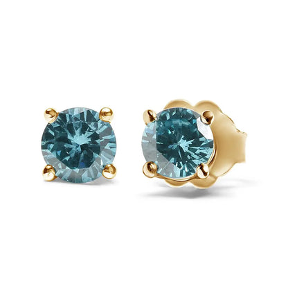 14k Gold 1/2 Cttw Aqua Blue Diamond Screw-back 4-prong Classic Stud Earrings (color Treated I2-i3) - Fine Jewelry