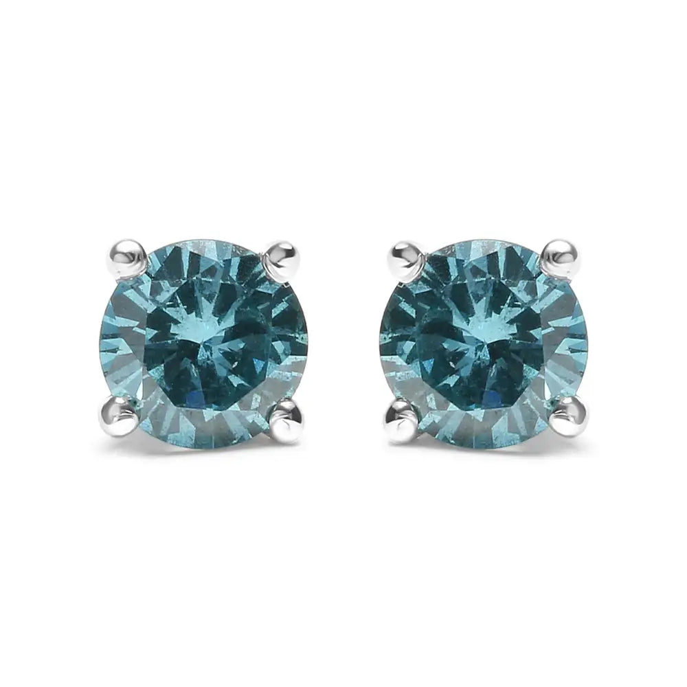 14k Gold 1/2 Cttw Aqua Blue Diamond Screw-back 4-prong Classic Stud Earrings (color Treated I2-i3) - Fine Jewelry