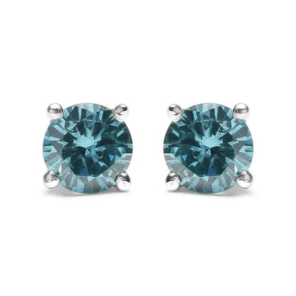 14k Gold 1/2 Cttw Aqua Blue Diamond Screw-back 4-prong Classic Stud Earrings (color Treated I2-i3) - Fine Jewelry