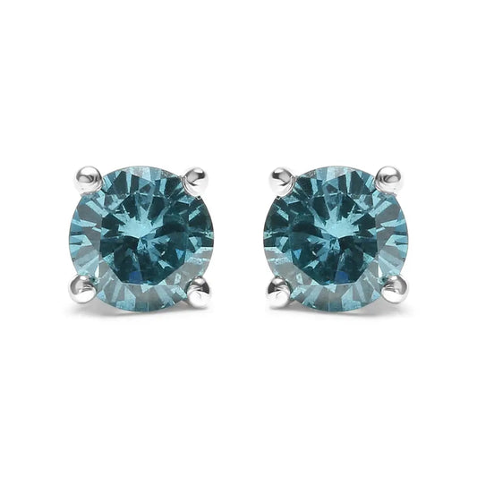 14k Gold 1/2 Cttw Aqua Blue Diamond Screw-back 4-prong Classic Stud Earrings (color Treated I2-i3) - Fine Jewelry