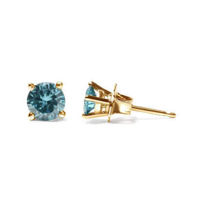 14k Gold 1/2 Cttw Aqua Blue Diamond Screw-back 4-prong Classic Stud Earrings (color Treated I2-i3) - Fine Jewelry