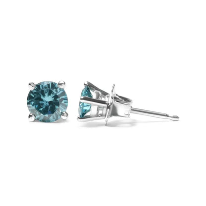 14k Gold 1/2 Cttw Aqua Blue Diamond Screw-back 4-prong Classic Stud Earrings (color Treated I2-i3) - Fine Jewelry