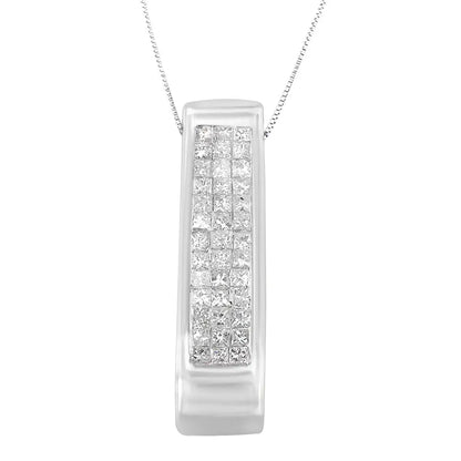 14k Gold 1/2 Cttw Invisible Set Princess Cut Diamond Vertical Bar Block Pendant 18’’ Necklace (h-i Color Si2-i1