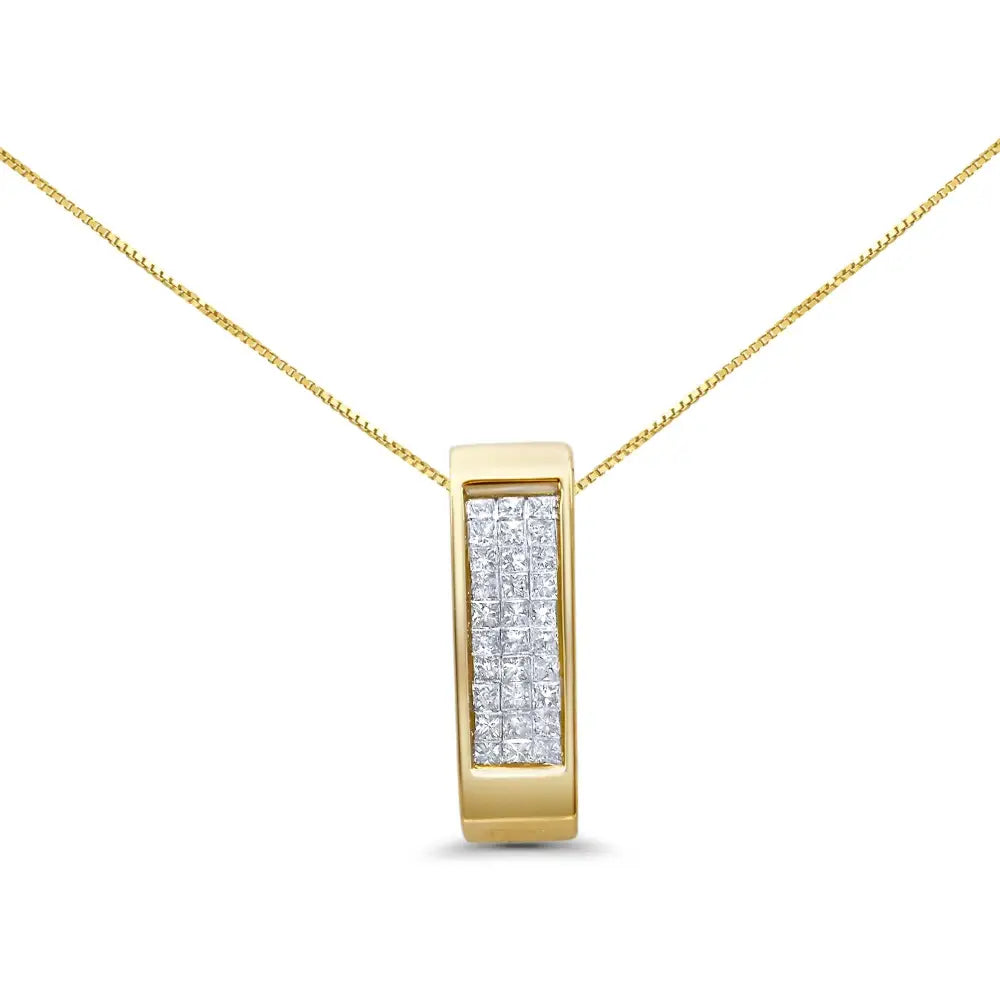 14k Gold 1/2 Cttw Invisible Set Princess Cut Diamond Vertical Bar Block Pendant 18’’ Necklace (h-i Color Si2-i1