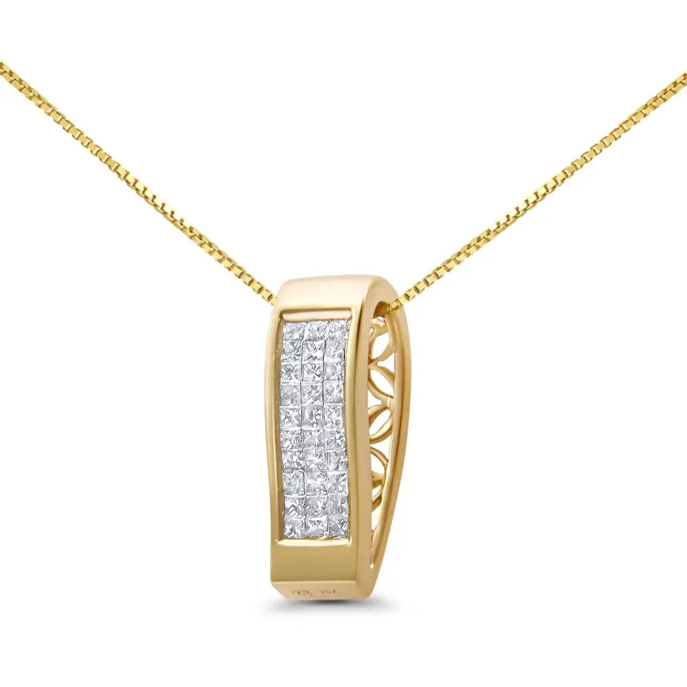 14k Gold 1/2 Cttw Invisible Set Princess Cut Diamond Vertical Bar Block Pendant 18’’ Necklace (h-i Color Si2-i1