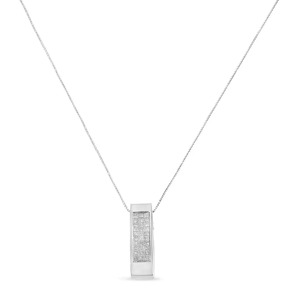 14k Gold 1/2 Cttw Invisible Set Princess Cut Diamond Vertical Bar Block Pendant 18’’ Necklace (h-i Color Si2-i1