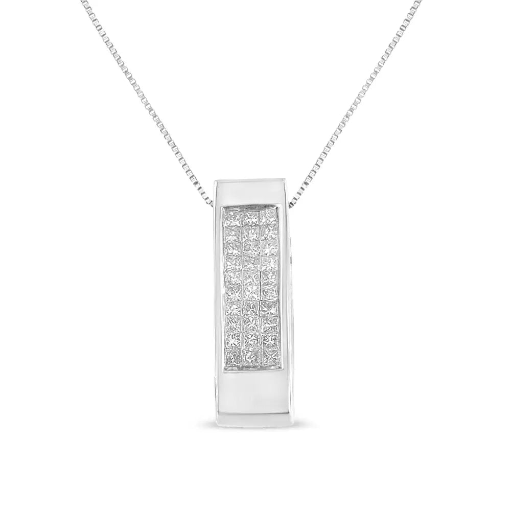 14k Gold 1/2 Cttw Invisible Set Princess Cut Diamond Vertical Bar Block Pendant 18’’ Necklace (h-i Color Si2-i1