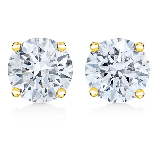 14k Gold 1/2 Cttw Round Brilliant Cut Lab Grown Diamond 4-prong Classic Solitaire Stud Earrings - White / Yellow / 1