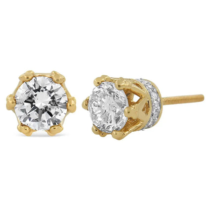 14k Gold 1/2 Cttw Round Diamond Crown Stud Earring (i-j Color I1-i2 Clarity) - Fine Jewelry us Direct