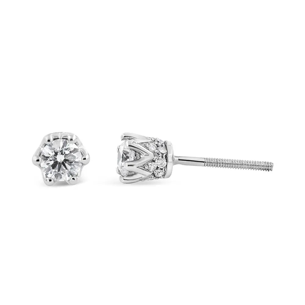 14k Gold 1/2 Cttw Round Diamond Crown Stud Earring (i-j Color I1-i2 Clarity) - Fine Jewelry us Direct