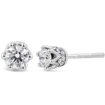 14k Gold 1/2 Cttw Round Diamond Crown Stud Earring (i-j Color I1-i2 Clarity) - Fine Jewelry us Direct