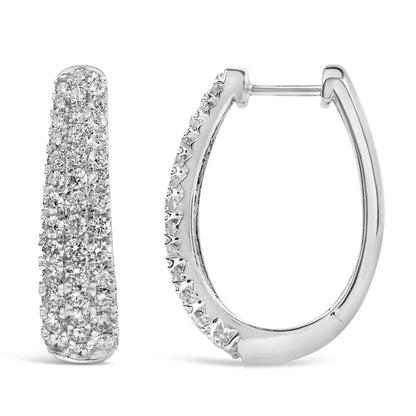 14k Gold 1 3/4 Cttw Pave Set Natural Diamond Tapered Hoop Earrings (g-h Color Vs2-si1 Clarity) - Fine Jewelry us Direct