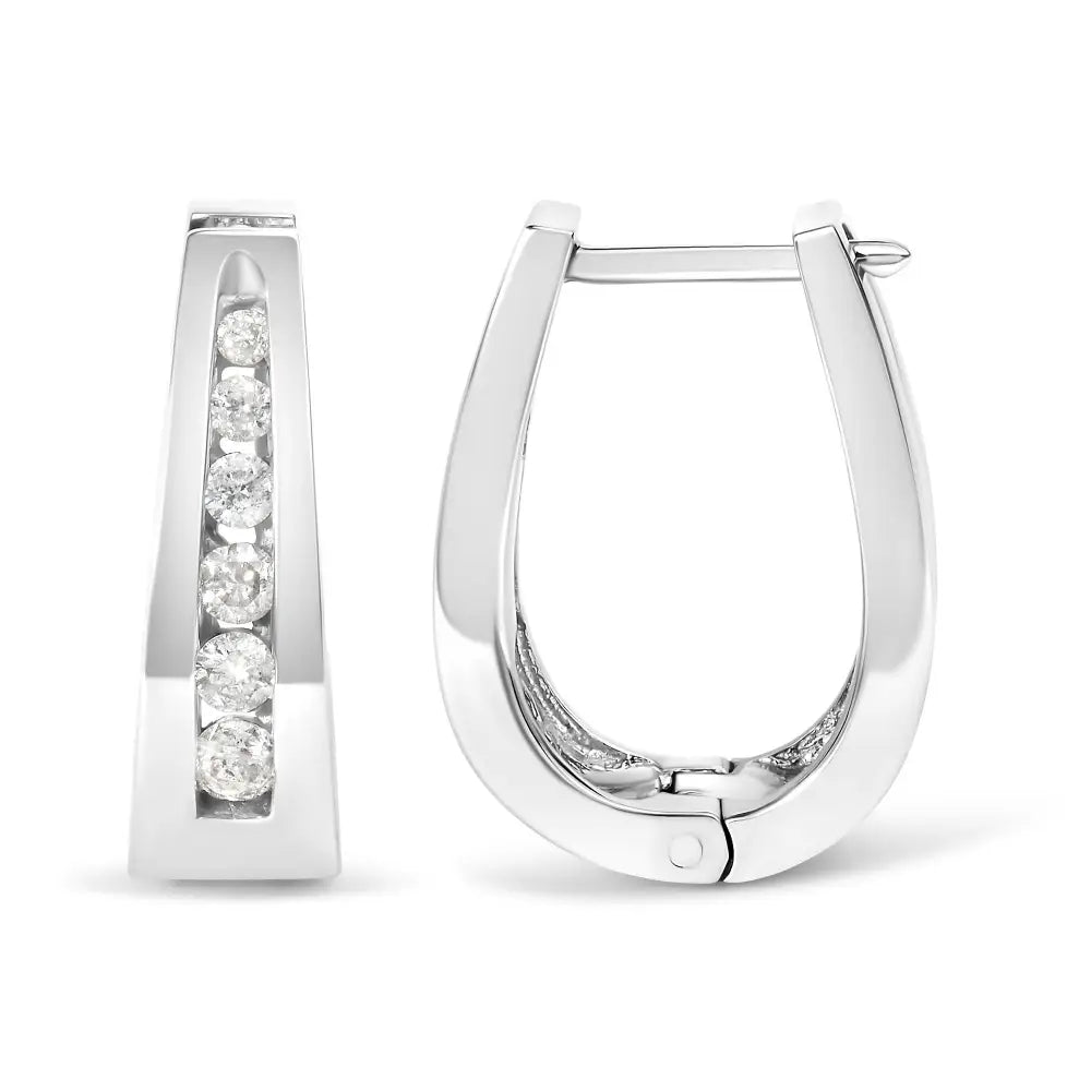 14k Gold 1/4 Cttw Channel-set Brilliant Round-cut Diamond Hoop Earrings (h-i Color I1-i2 Clarity) - Fine Jewelry